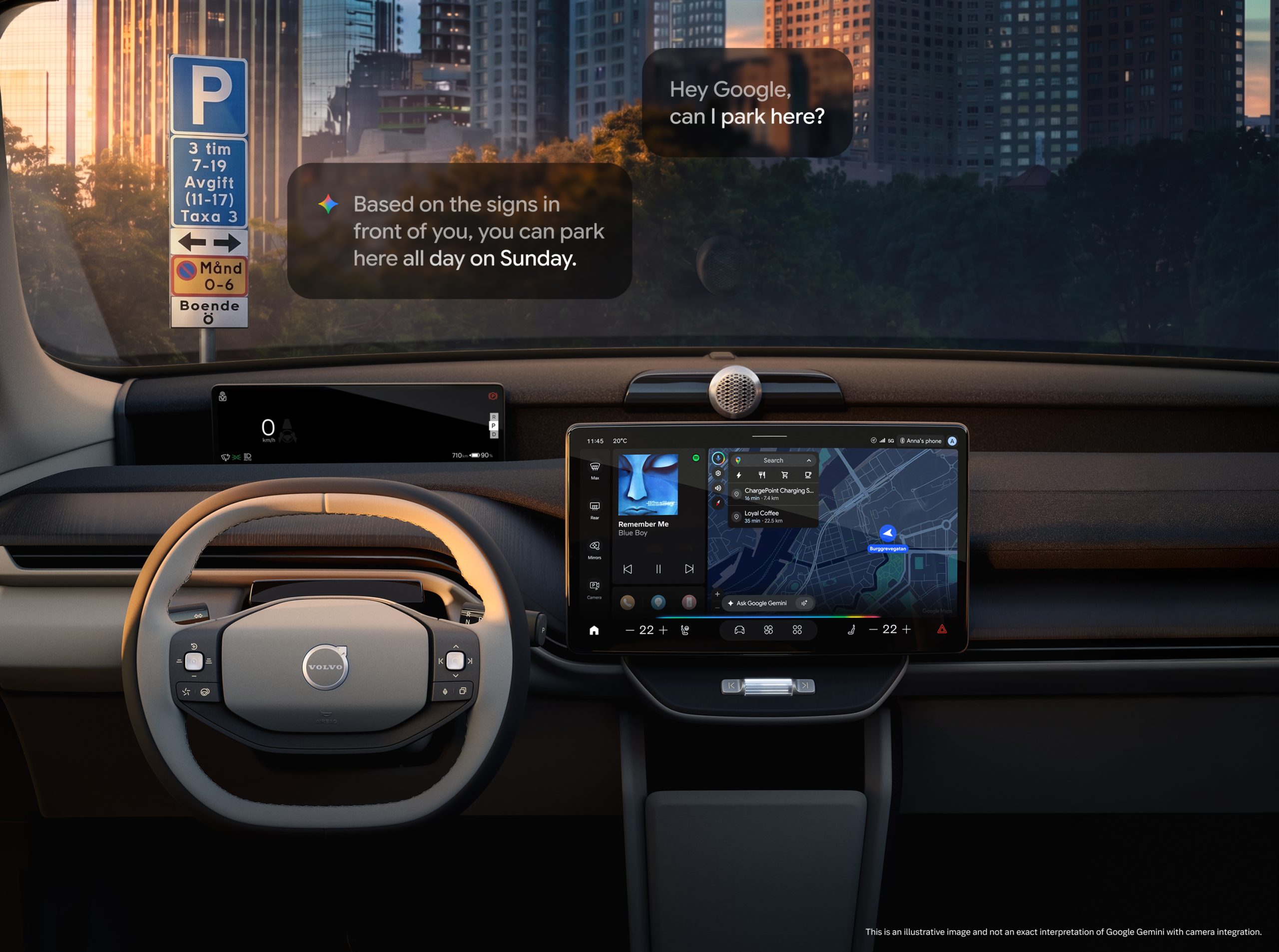 AI-integrated VolvoEX60 electric car dashboard with Google Gemini built-in, intelligent navigation and voice assistant