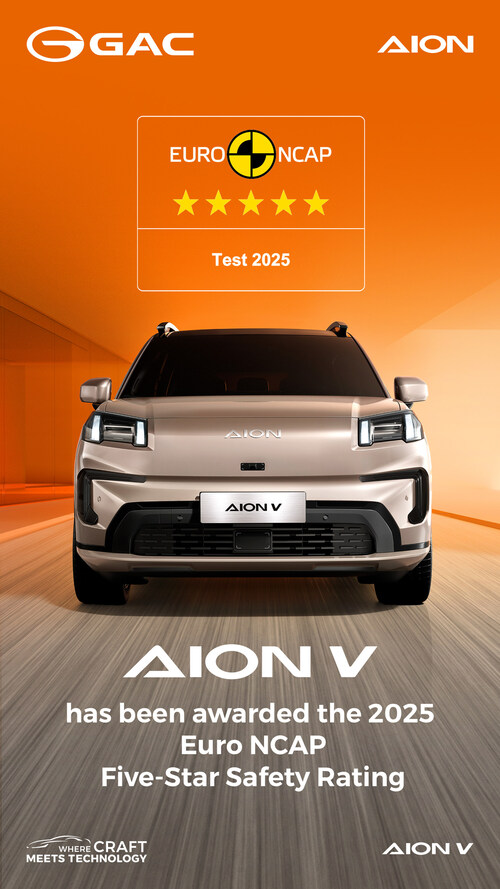 AION V EURO NCAP 2025 five-star safety rating poster